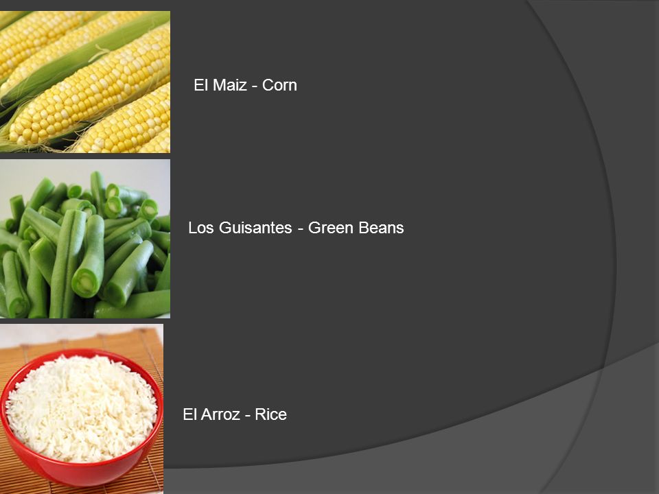 El Maiz - Corn Los Guisantes - Green Beans El Arroz - Rice