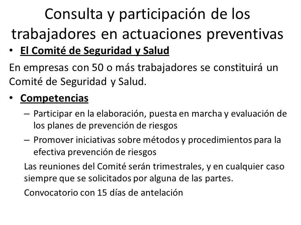 Consulta y participación de los trabajadores en actuaciones preventivas