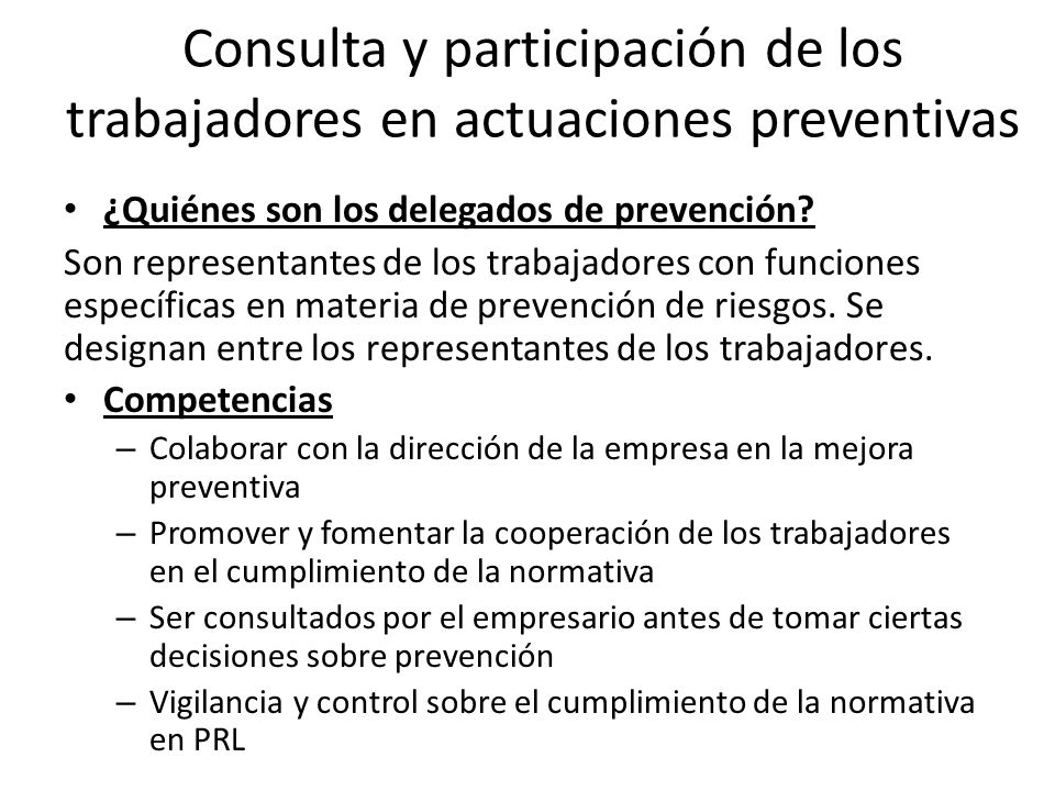Consulta y participación de los trabajadores en actuaciones preventivas