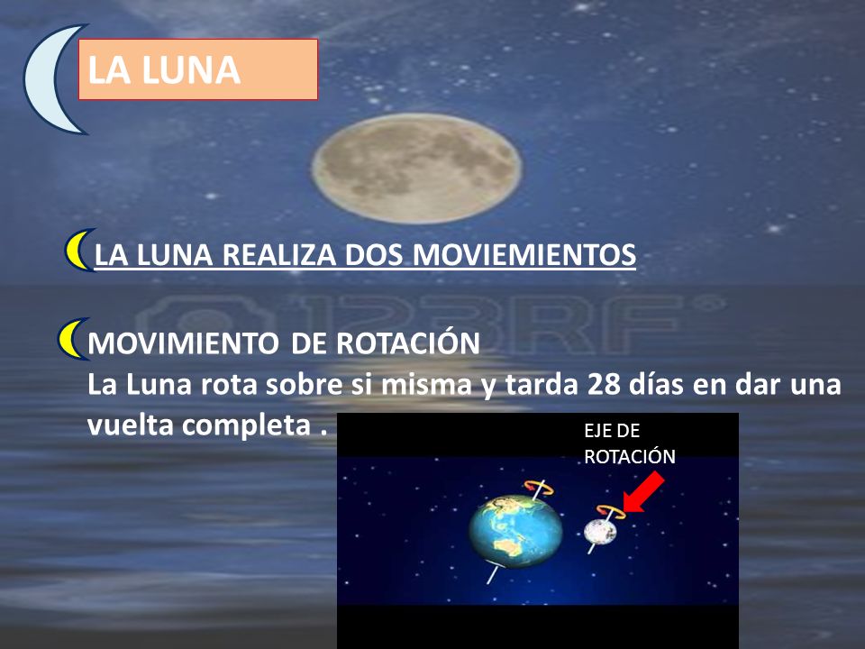 LA LUNA LA LUNA REALIZA DOS MOVIEMIENTOS MOVIMIENTO DE ROTACIÓN
