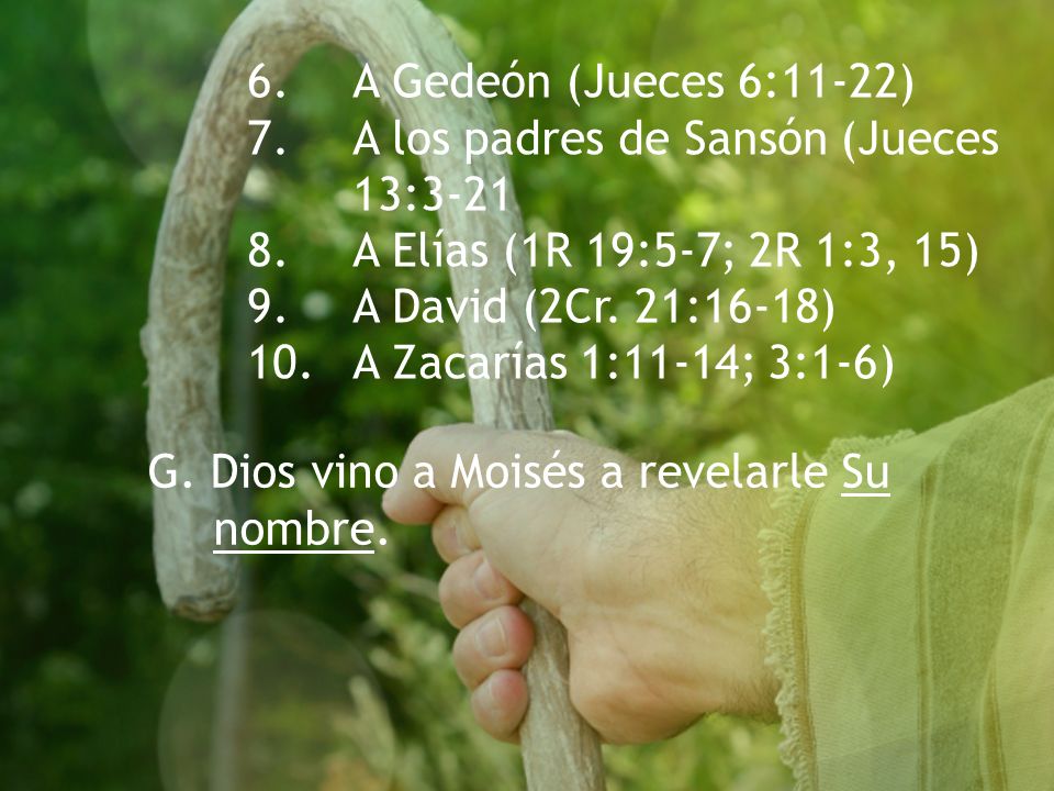 6. A Gedeón (Jueces 6:11-22) 7. A los padres de Sansón (Jueces 13: A Elías (1R 19:5-7; 2R 1:3, 15)