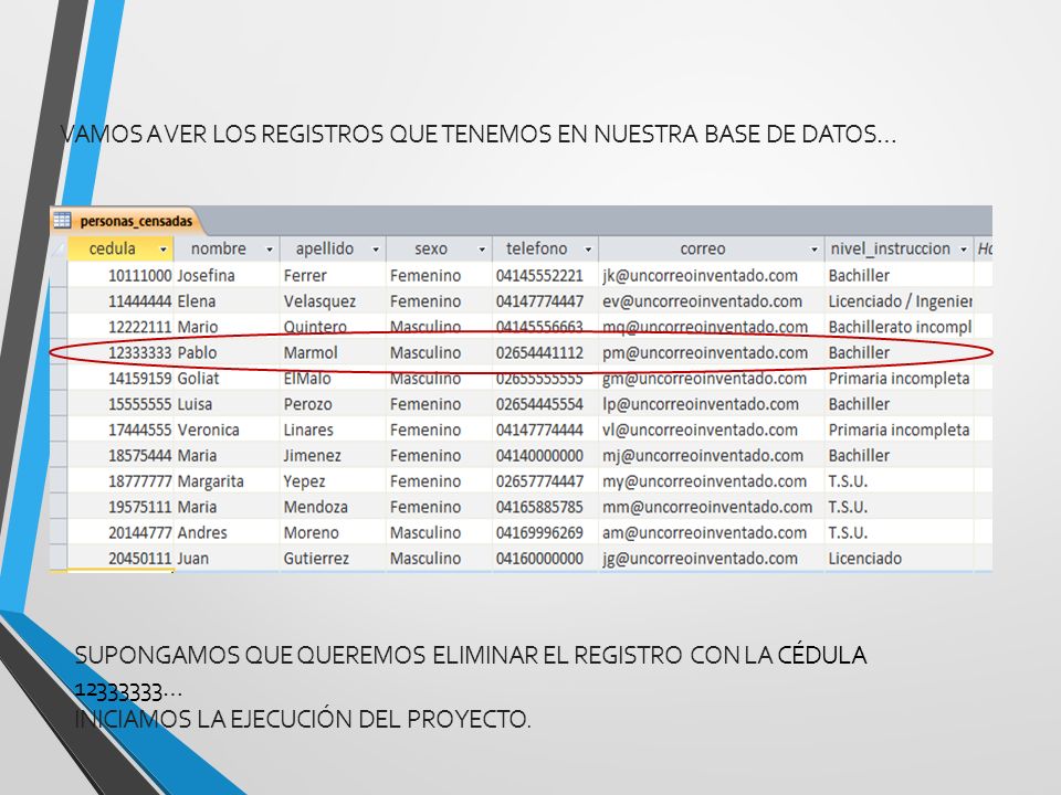 Vamos a ver los registros que tenemos en nuestra base de datos…