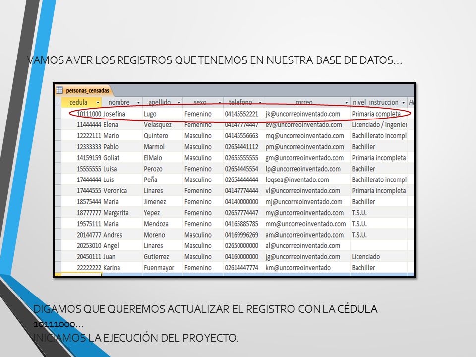 Vamos a ver los registros que tenemos en nuestra base de datos…