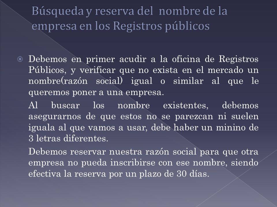 Búsqueda y reserva del nombre de la empresa en los Registros públicos