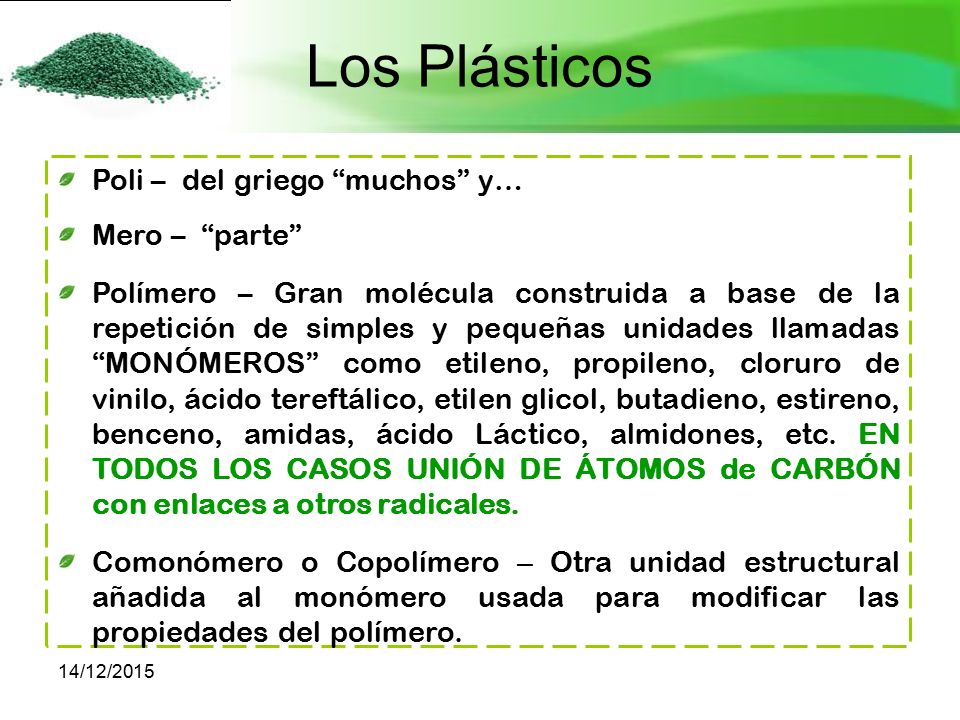Los Plásticos Poli – del griego muchos y… Mero – parte