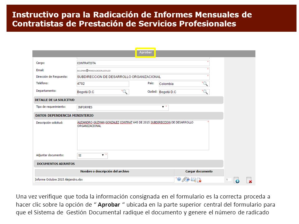 Instructivo para la Radicación de Informes Mensuales de Contratistas de Prestación de Servicios Profesionales