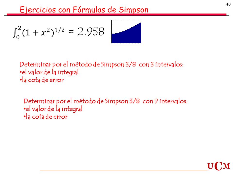 0 2 (1+ 𝑥 2 ) 1/2 = Ejercicios con Fórmulas de Simpson