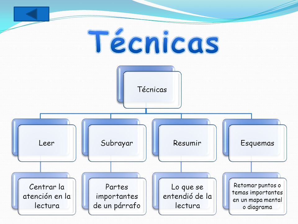 Técnicas Técnicas Leer Centrar la atención en la lectura Subrayar