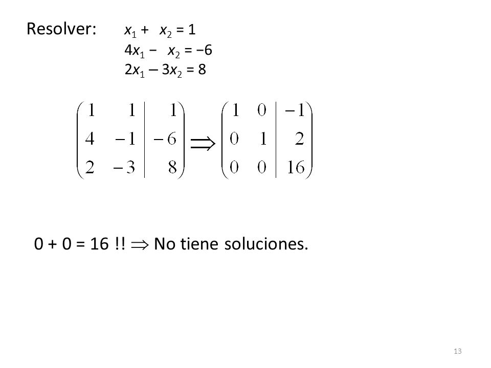 Resolver: x1 + x2 = 1 4x1 − x2 = −6 2x1 – 3x2 = 8