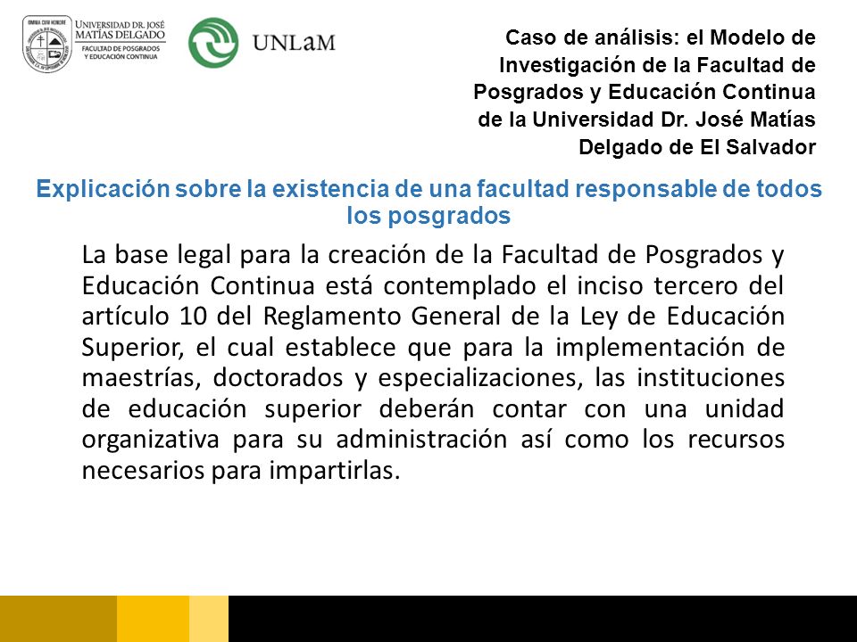 Caso de análisis: el Modelo de Investigación de la Facultad de Posgrados y Educación Continua de la Universidad Dr. José Matías Delgado de El Salvador