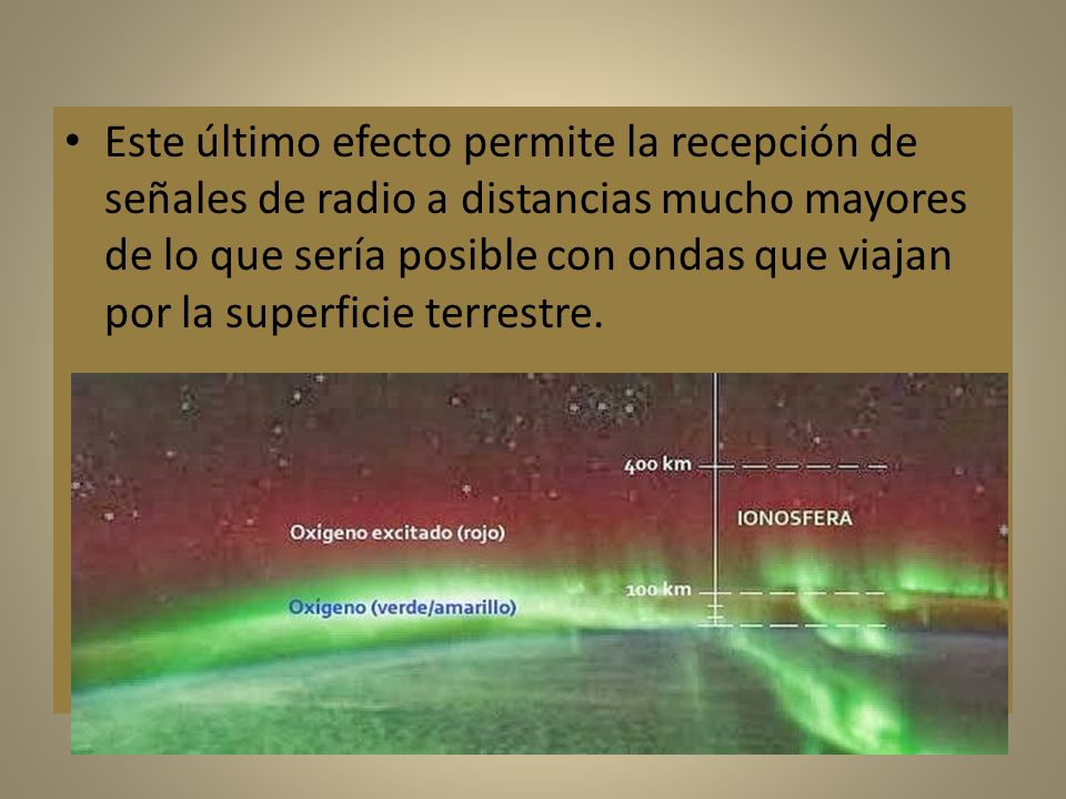 Este último efecto permite la recepción de señales de radio a distancias mucho mayores de lo que sería posible con ondas que viajan por la superficie terrestre.