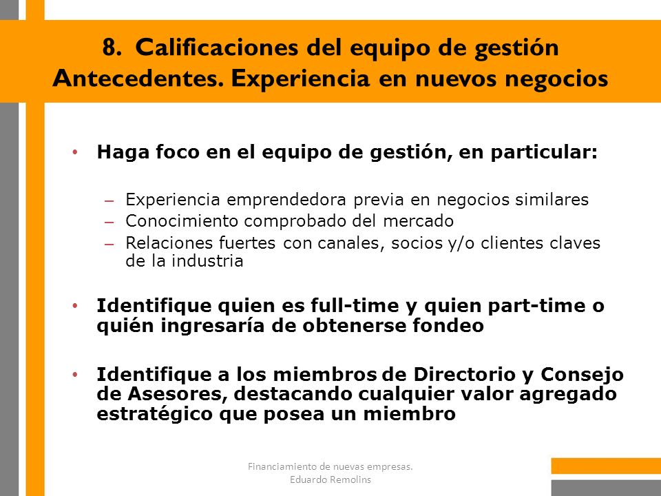 Financiamiento de nuevas empresas. Eduardo Remolins