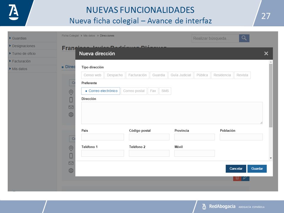 NUEVAS FUNCIONALIDADES Nueva ficha colegial – Avance de interfaz