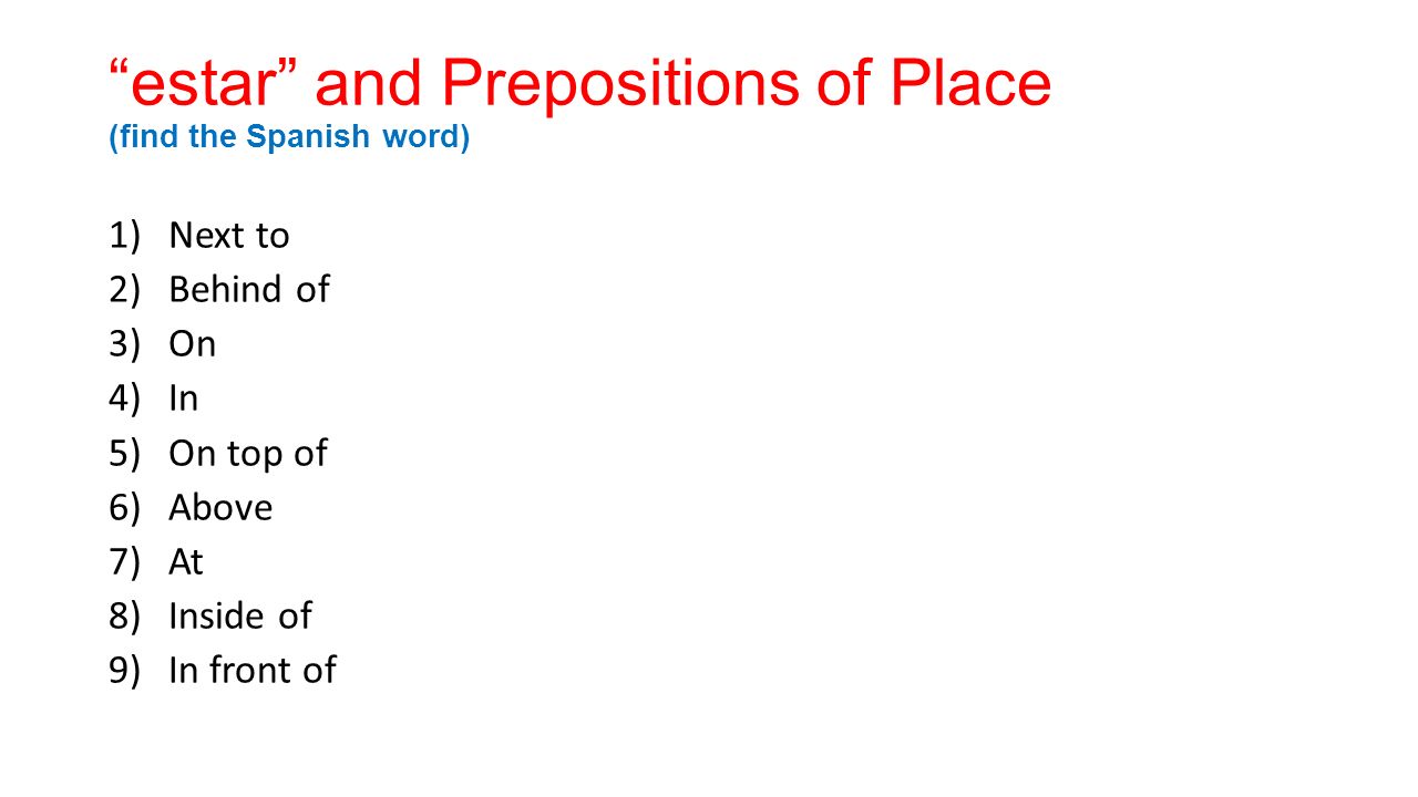estar and Prepositions of Place (find the Spanish word)