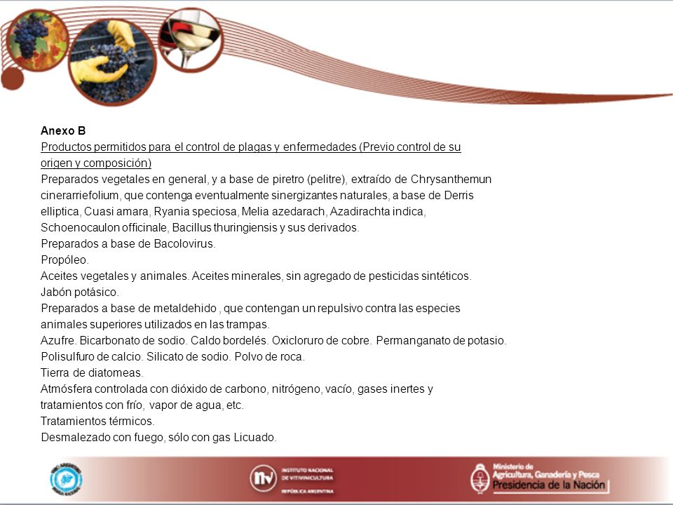 Anexo B Productos permitidos para el control de plagas y enfermedades (Previo control de su. origen y composición)
