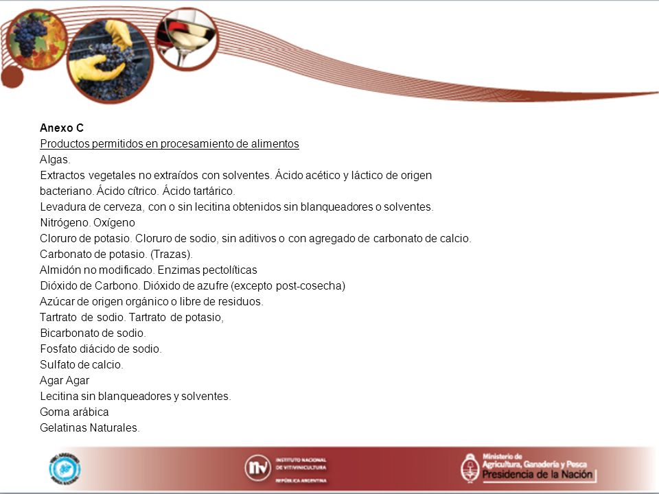 Anexo C Productos permitidos en procesamiento de alimentos. AIgas.