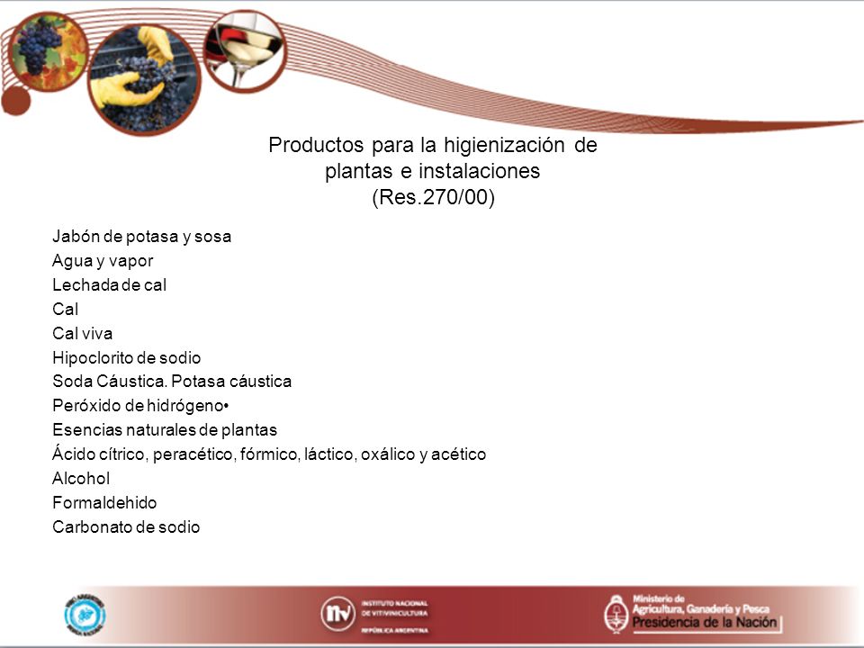 Productos para la higienización de plantas e instalaciones (Res