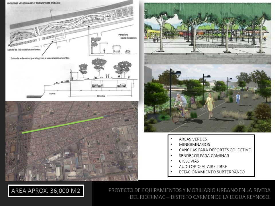 AREAS VERDES MINIGIMNASIOS. CANCHAS PARA DEPORTES COLECTIVO. SENDEROS PARA CAMINAR. CICLOVIAS. AUDITORIO AL AIRE LIBRE.