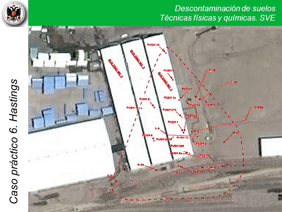 6. Hastings El SVE definitivo consta de 10 pozos de extracción al vacío (5 profundos, 3 intermedios y 2 superficiales) y 5 pozos para monitoreo.