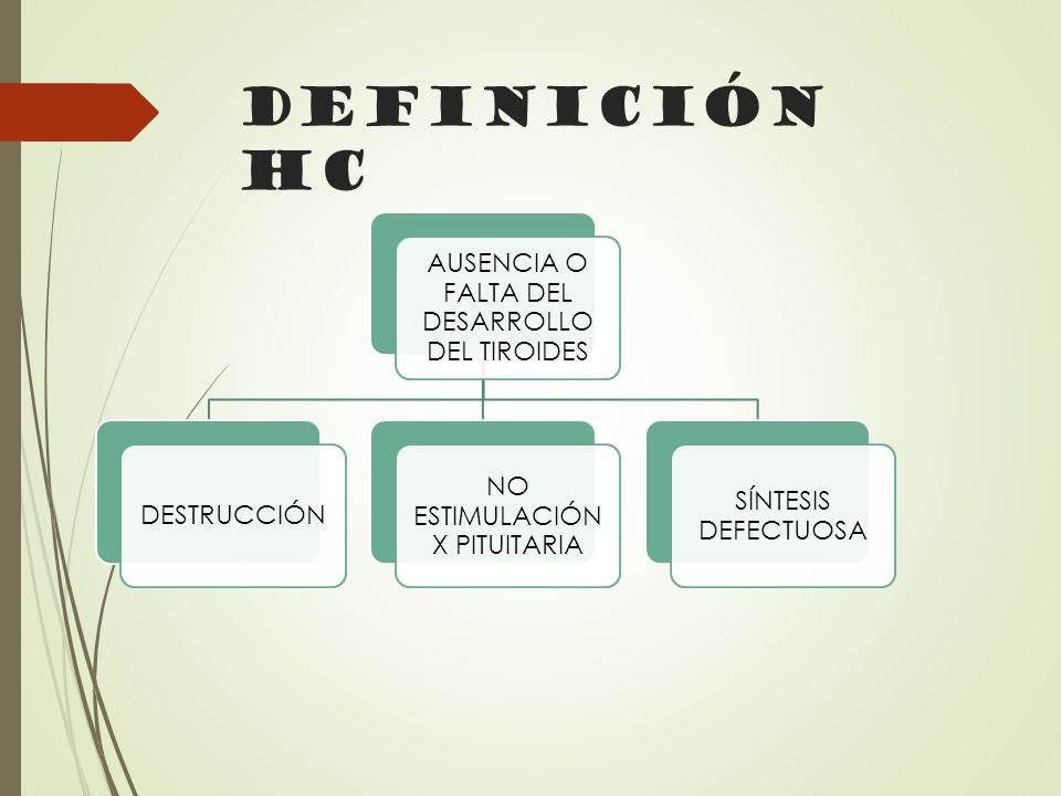 DEFINICIÓN HC AUSENCIA O FALTA DEL DESARROLLO DEL TIROIDES DESTRUCCIÓN