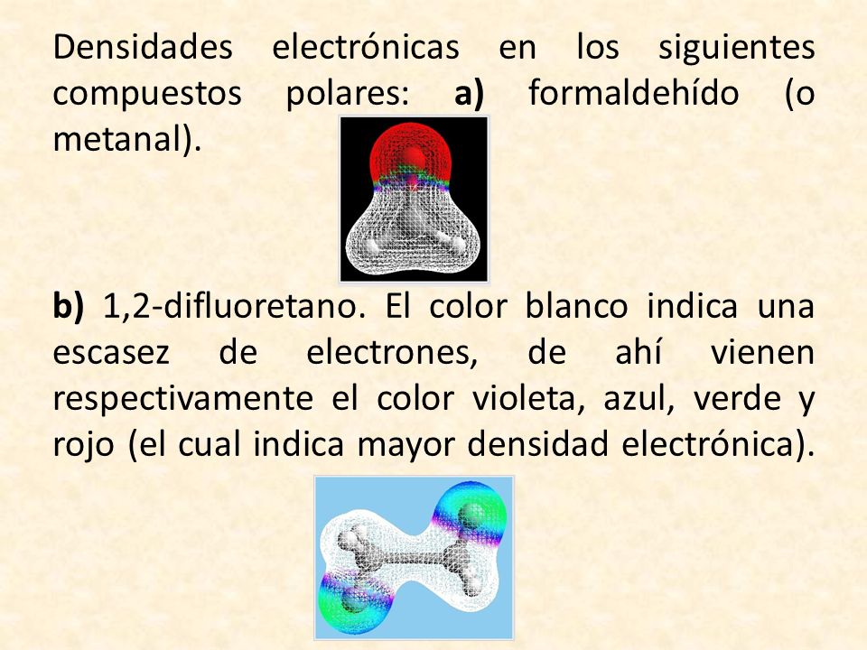 Densidades electrónicas en los siguientes compuestos polares: a) formaldehído (o metanal).