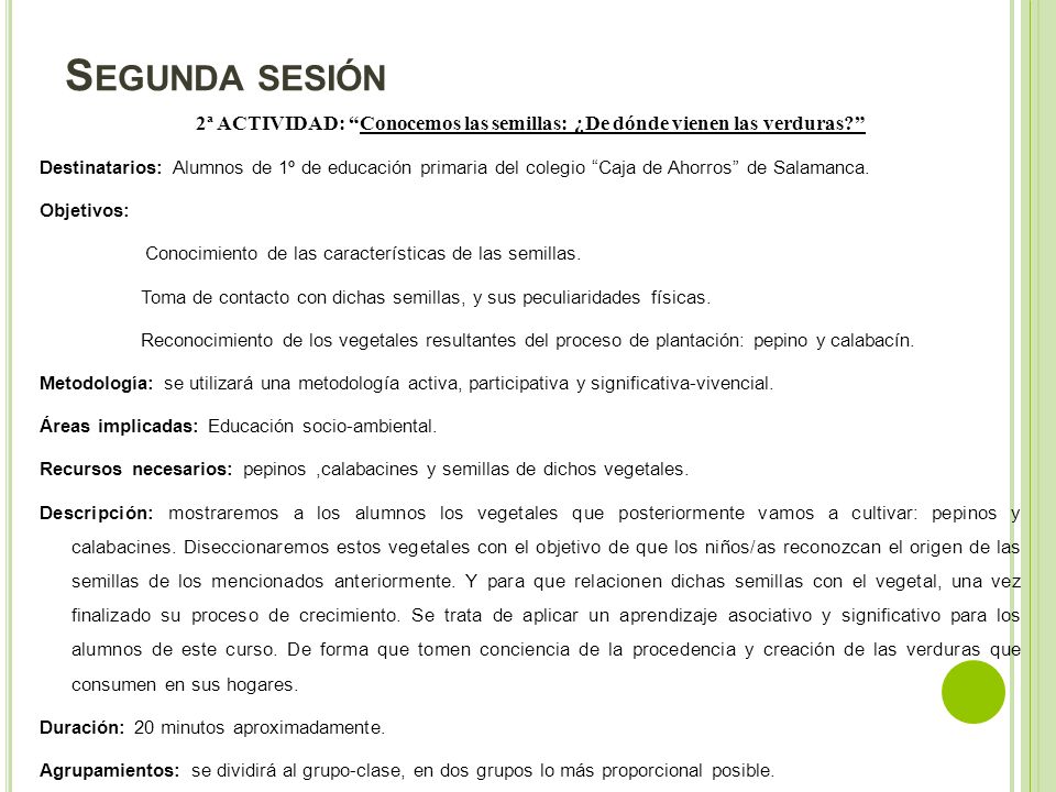 2ª ACTIVIDAD: Conocemos las semillas: ¿De dónde vienen las verduras