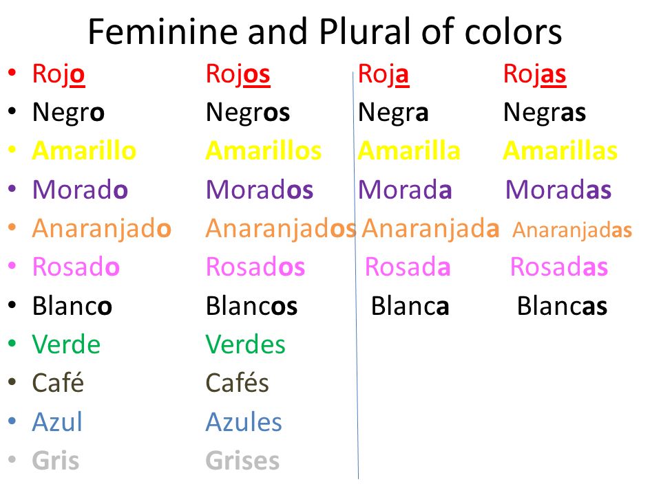 Feminine and Plural of colors