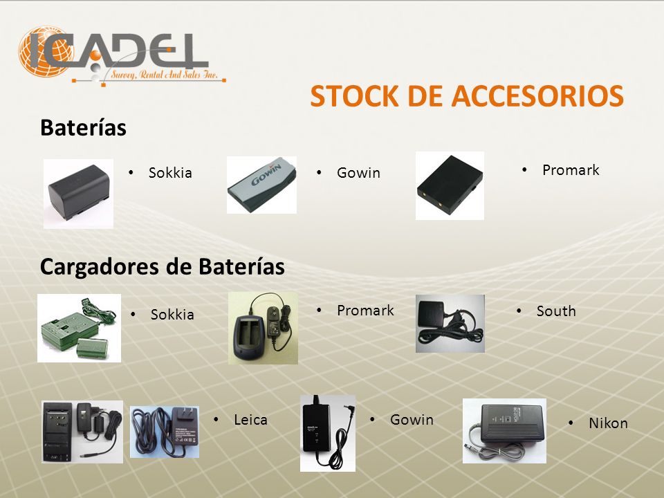 STOCK DE ACCESORIOS Baterías Cargadores de Baterías Sokkia Gowin