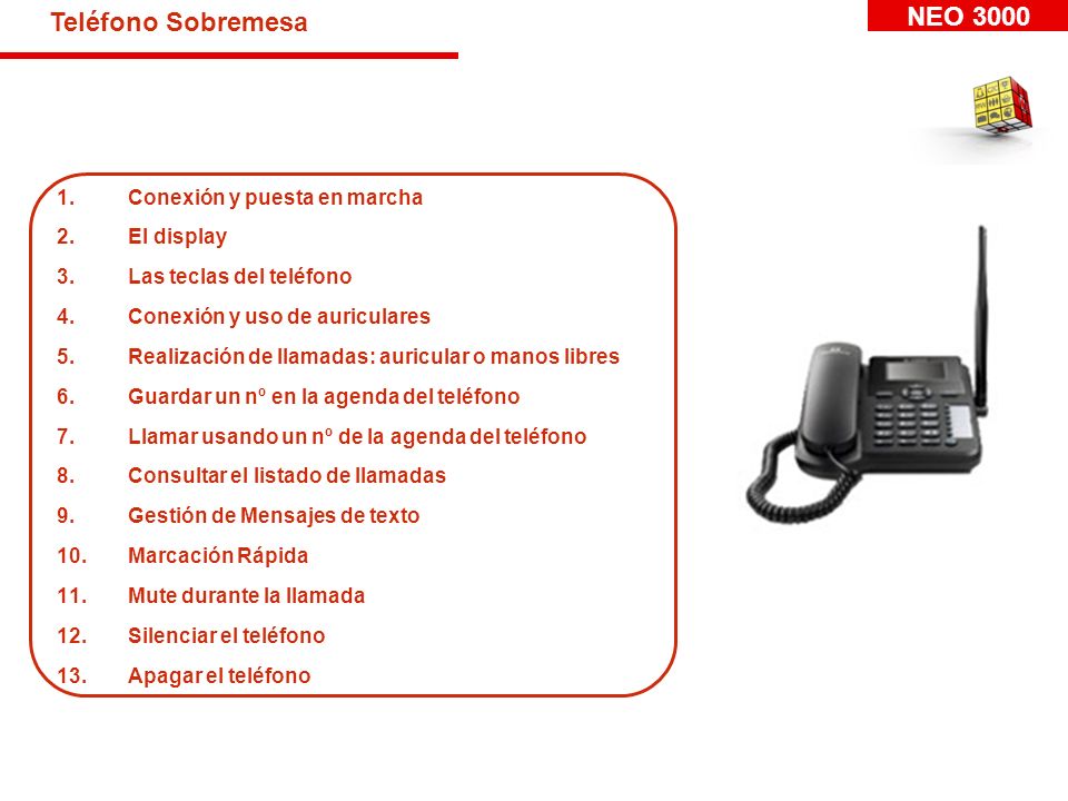 Teléfono Sobremesa NEO 3000 Conexión y puesta en marcha El display