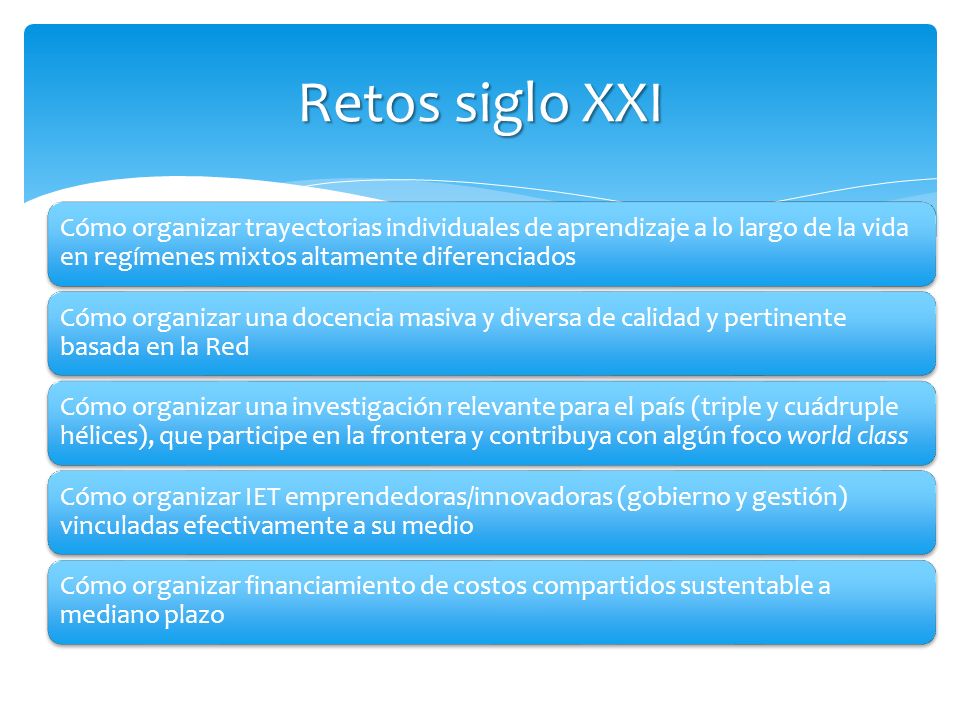 Retos siglo XXI Cómo organizar trayectorias individuales de aprendizaje a lo largo de la vida en regímenes mixtos altamente diferenciados.