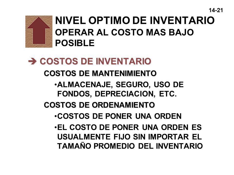 NIVEL OPTIMO DE INVENTARIO OPERAR AL COSTO MAS BAJO POSIBLE