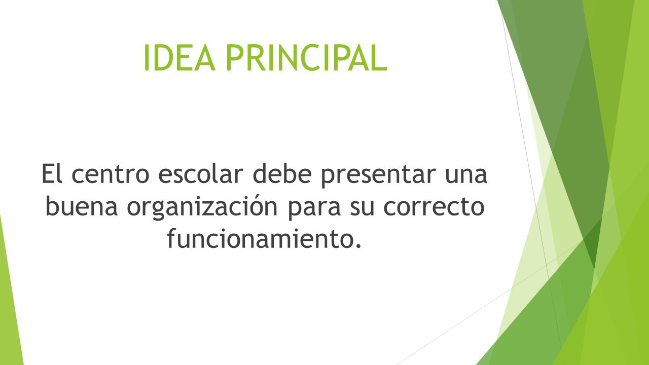 IDEA PRINCIPAL El centro escolar debe presentar una buena organización para su correcto funcionamiento.