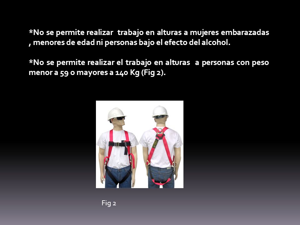 *No se permite realizar trabajo en alturas a mujeres embarazadas , menores de edad ni personas bajo el efecto del alcohol.
