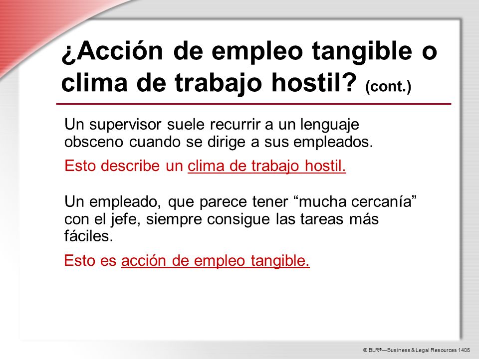 ¿Acción de empleo tangible o clima de trabajo hostil (cont.)