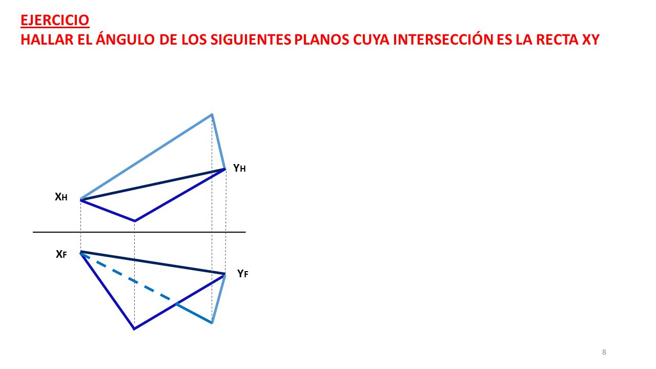EJERCICIO HALLAR EL ÁNGULO DE LOS SIGUIENTES PLANOS CUYA INTERSECCIÓN ES LA RECTA XY YH XH XF YF