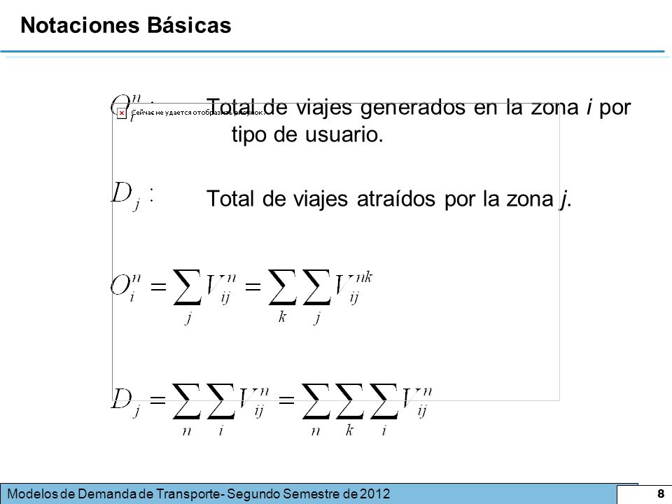 Notaciones Básicas Total de viajes generados en la zona i por tipo de usuario.