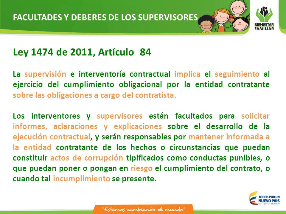 Ley 1474 de 2011, Artículo 84 FACULTADES Y DEBERES DE LOS SUPERVISORES