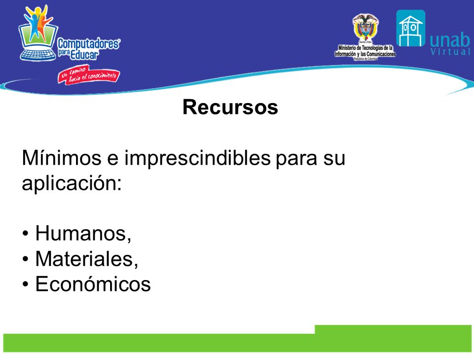 Recursos Mínimos e imprescindibles para su aplicación: Humanos, Materiales, Económicos