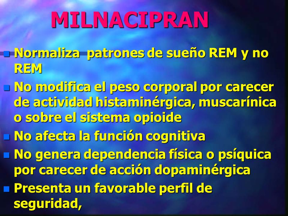 MILNACIPRAN Normaliza patrones de sueño REM y no REM