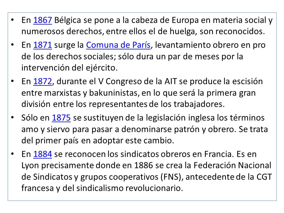En 1867 Bélgica se pone a la cabeza de Europa en materia social y numerosos derechos, entre ellos el de huelga, son reconocidos.