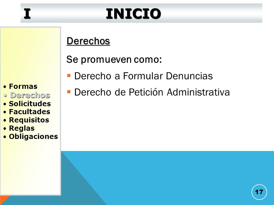 I INICIO Derechos Se promueven como: Derecho a Formular Denuncias