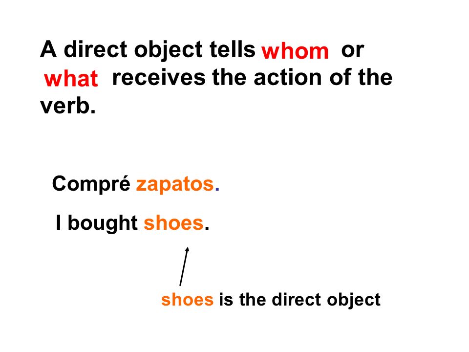 A direct object tells or receives the action of the verb.