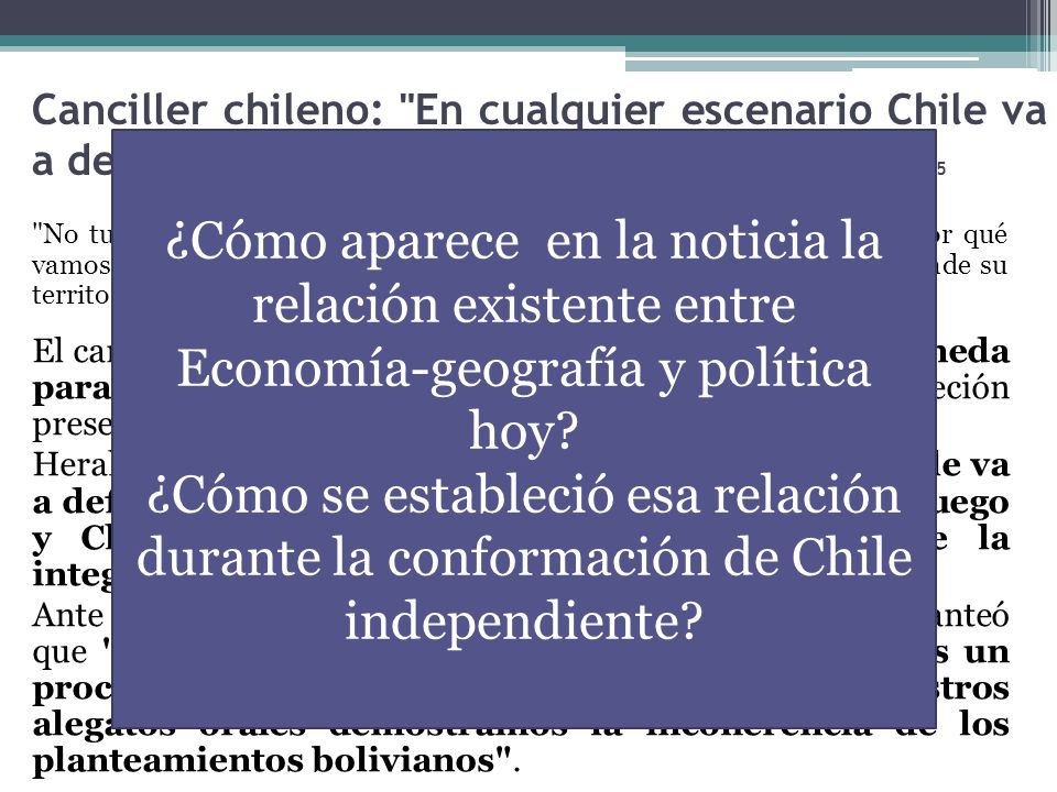 Canciller chileno: En cualquier escenario Chile va a defender su soberanía 24 horas, 24 de septiembre de 2015