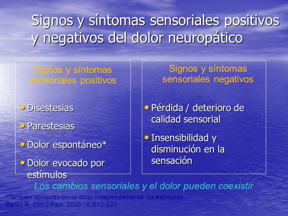 Signos y síntomas sensoriales positivos y negativos del dolor neuropático