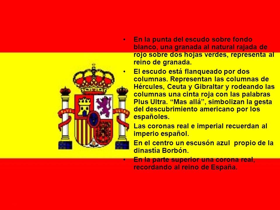 En la punta del escudo sobre fondo blanco, una granada al natural rajada de rojo sobre dos hojas verdes, representa al reino de granada.