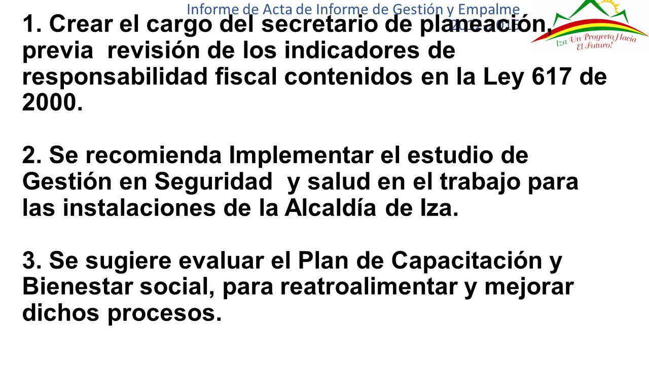Informe de Acta de Informe de Gestión y Empalme