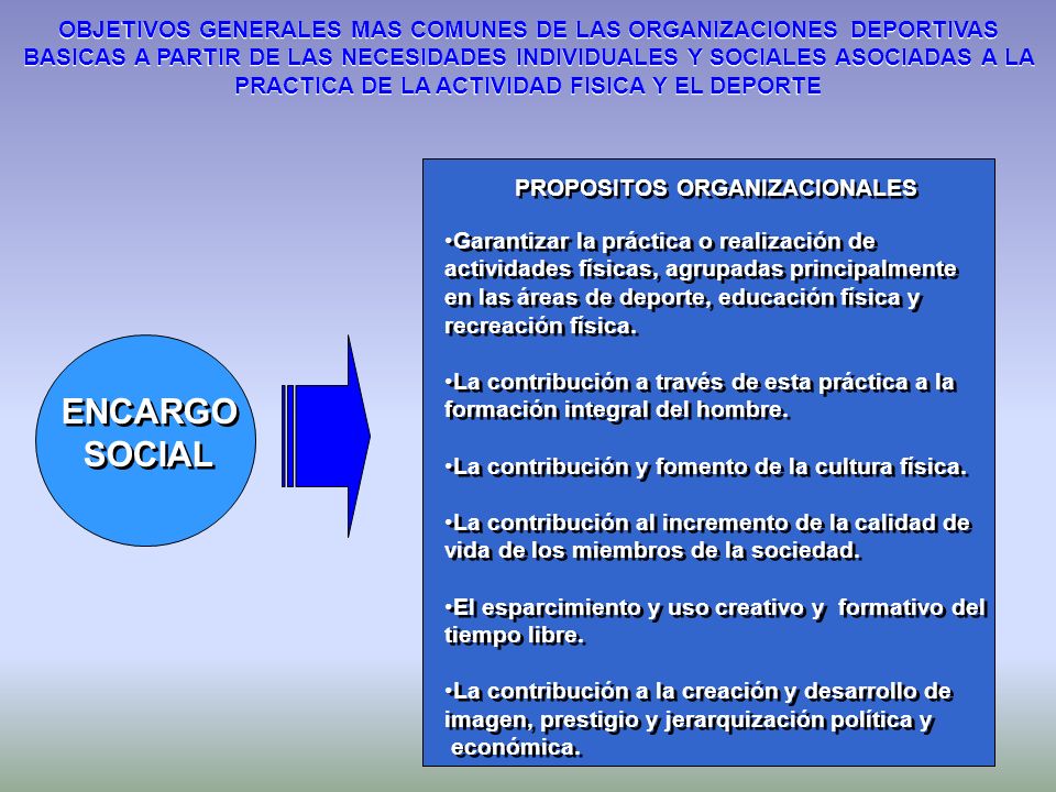 OBJETIVOS GENERALES MAS COMUNES DE LAS ORGANIZACIONES DEPORTIVAS BASICAS A PARTIR DE LAS NECESIDADES INDIVIDUALES Y SOCIALES ASOCIADAS A LA PRACTICA DE LA ACTIVIDAD FISICA Y EL DEPORTE