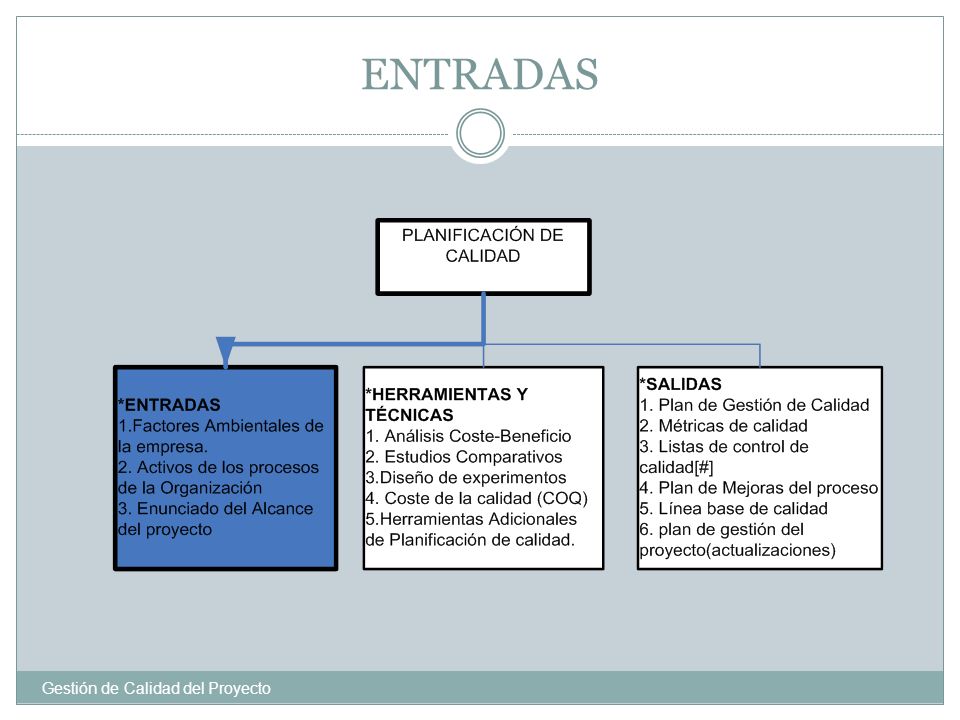 ENTRADAS [#]Las 3 primeras entradas pertenecen a las 3 primeras salidas del proceso Planificación de la Calidad