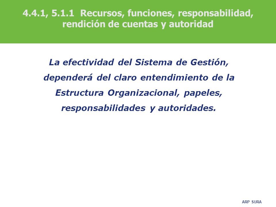 4.4.1, Recursos, funciones, responsabilidad, rendición de cuentas y autoridad
