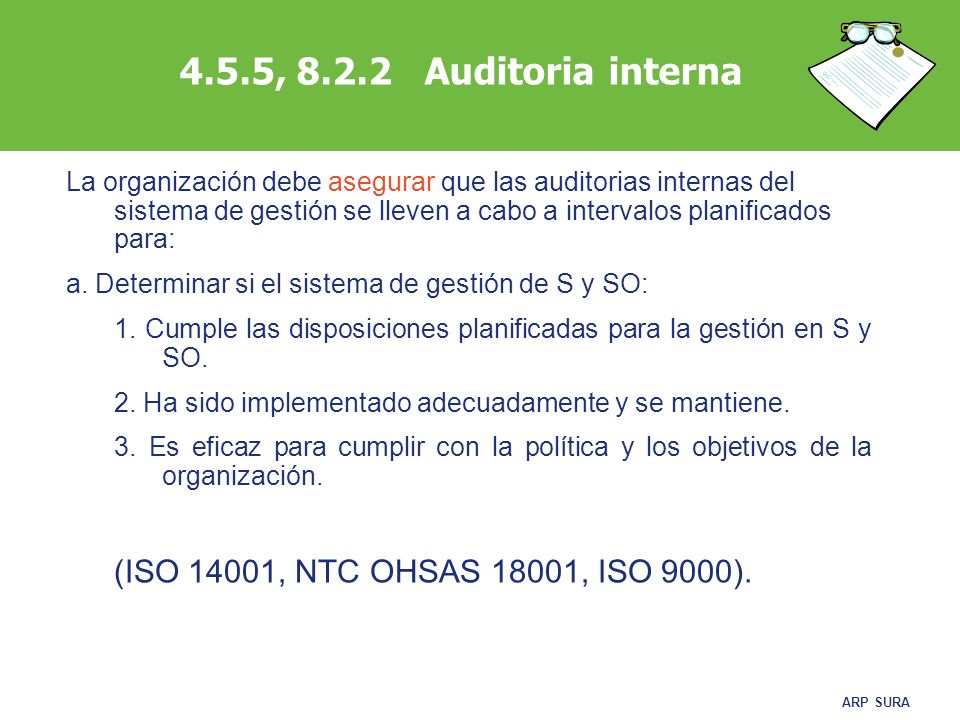 4.5.5, Auditoria interna (ISO 14001, NTC OHSAS 18001, ISO 9000).